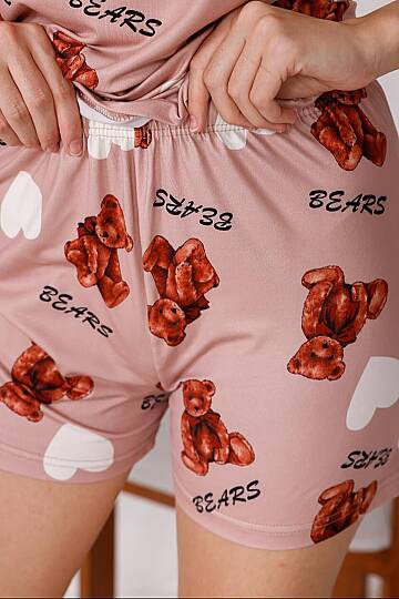 Ayıcık Baskılı Yumuşak Dokulu Örme İp Askılı Çeyizlik Pijama Takımı - 5