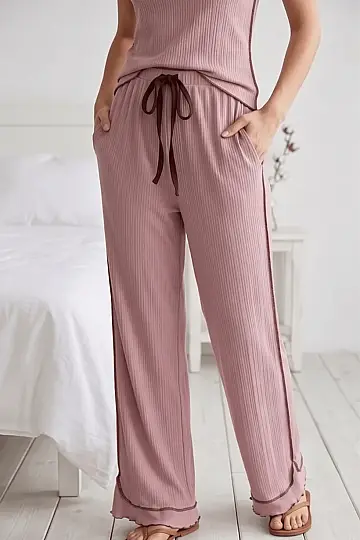 Fırfırlı Bürümcük Kumaş Kısa Kollu Pembe Pijama Takımı - 2