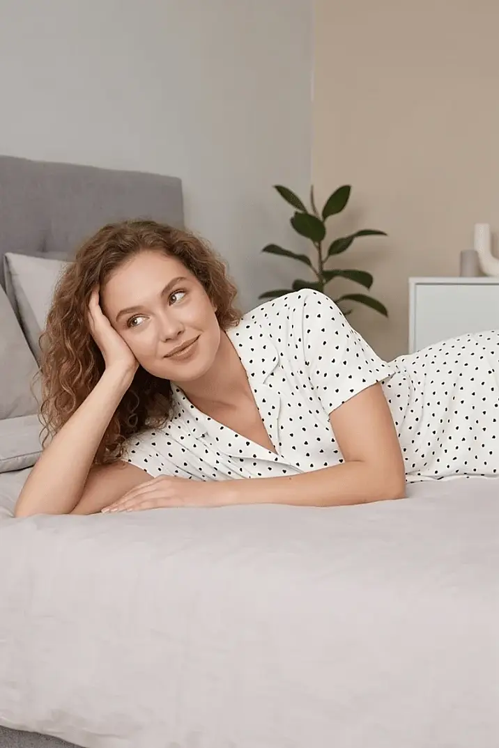 Minik Kalp Desenli Beyaz Kısa Kollu Pijama Takımı - 4